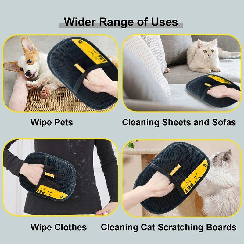 Reusable washable pet grooming glove with lint roller