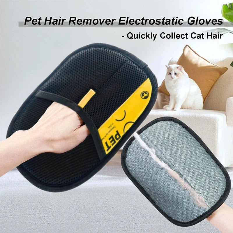 Grooming glove collecting pet hair